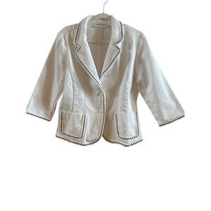 Chadwick's Of Boston White French Country Cotton Jacket Size 16 Brown Trim